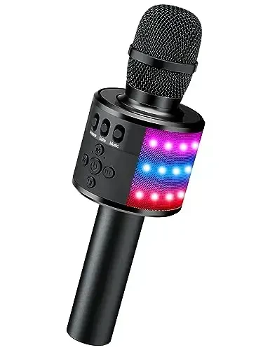 BONAOK Bluetooth Wireless Karaoke Microphone with LED Lights, 4-in-1 Portable Handheld Mic with Speaker Karaoke Player Singing Home Party Toys Birthday Gift for Kids Adults Boys Girls Q78(Black) - BONAOK