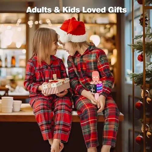 BONAOK Bluetooth Wireless Karaoke Microphone with LED Lights,4-in-1 Portable Handheld Mic with Speaker Karaoke Player for Singing Home Party Toys Birthday Gift for Kids Adults Girls Q78(Rose Gold) - BONAOK (1)