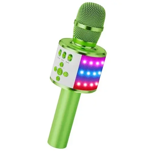 BONAOK Bolalar va Kattalar uchun Karaoke Mikrofoni - Disko chiroqlari, aks-sado effekti, o'rnatilgan dinamik portativ karaoke pleer Q78 (Yashil) bilan Bluetooth mikrofonlari kuylash mikrofoni 