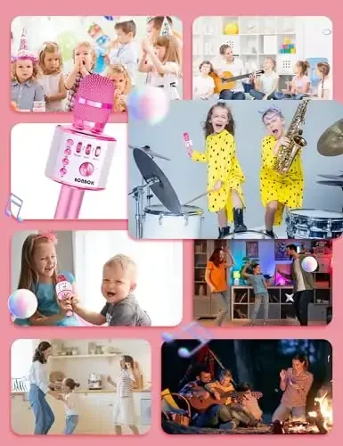 BONAOK Kids Karaoke Microphone, Wireless Bluetooth Microphone for Singing, Gift for Kids, Adults, Girls, Boys, Christmas Kids Toys Gifts for Ages 3, 4, 5, 6, 7, 8+ Years Old (Light Pinkcolor) - 6