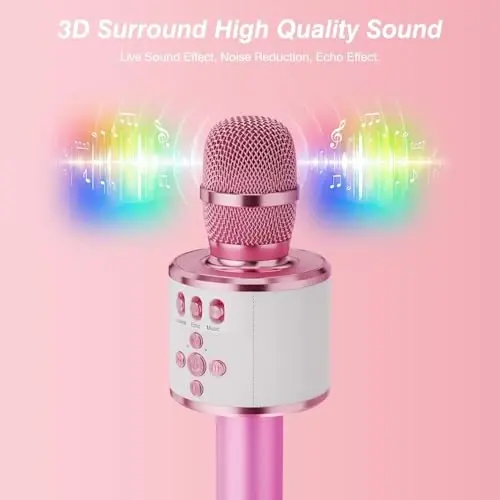 BONAOK Karaoke Microphone for Kids & Adults - Bluetooth Microphones Singing Mic with Disco Lights, Echo Effect, Built-in Speaker Portable Karaoke Player for Party Travel Gifts Q78(Light Pink) - 3