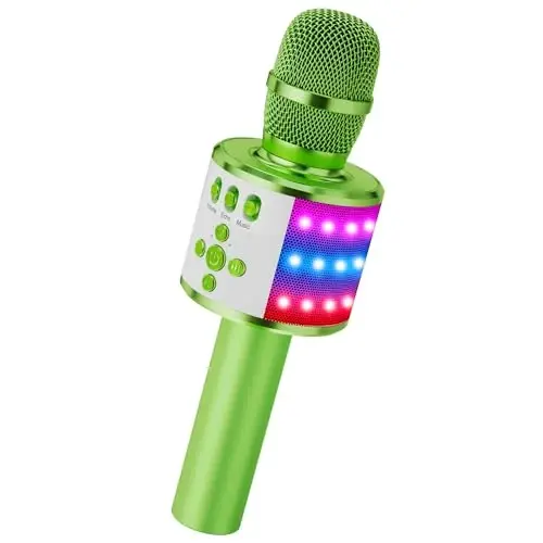 BONAOK Karaoke Microphone for Kids & Adults - Bluetooth Microphones Singing Mic with Disco Lights, Echo Effect, Built-in Speaker Portable Karaoke Player for Party Travel Gifts Q78(Green) 