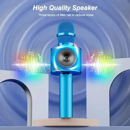 BONAOK Wireless Bluetooth Karaoke Microphone,3-in-1 Portable Handheld Karaoke Mic Speaker Machine Birthday Home Party for PC or All Smartphone (Q37 Blue) - 5