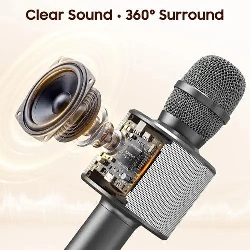 BONAOK Wireless Bluetooth Karaoke Microphone,3-in-1 Portable Handheld Karaoke Mic Speaker Machine Home Party Birthday for All Smartphones Q37 (Space Gray) 