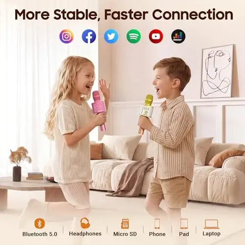 BONAOK Wireless Bluetooth Karaoke Microphone,3-in-1 Portable Handheld Karaoke Mic Speaker Machine Home Party Birthday for All Smartphones (Q37 Gold) - BONAOK (1)