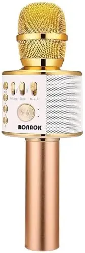 BONAOK Wireless Bluetooth Karaoke Microphone,3-in-1 Portable Handheld Karaoke Mic Speaker Machine Home Party Birthday for All Smartphones (Q37 Gold) 