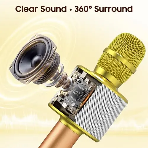 BONAOK Wireless Bluetooth Karaoke Microphone,3-in-1 Portable Handheld Karaoke Mic Speaker Machine Home Party Birthday for All Smartphones (Q37 Gold) 