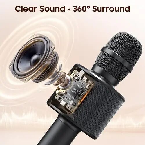 BONAOK Wireless Bluetooth Karaoke Microphone,3-in-1 Portable Handheld Karaoke Mic Speaker Machine Home Party Birthday for All Smartphones Q37 (Black) - BONAOK