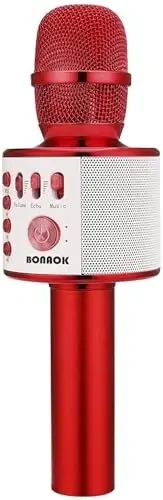 BONAOK Wireless Bluetooth Karaoke Microphone,3-in-1 Portable Handheld Mic Speaker Machine Birthday Home Party for PC or All Smartphone(Q37 Red) - 1