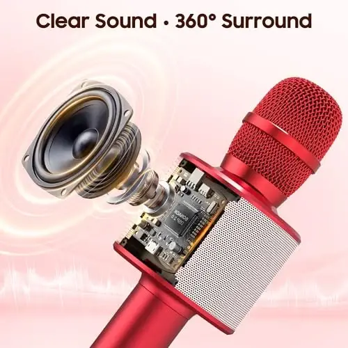 BONAOK Wireless Bluetooth Karaoke Microphone,3-in-1 Portable Handheld Mic Speaker Machine Birthday Home Party for PC or All Smartphone(Q37 Red) 