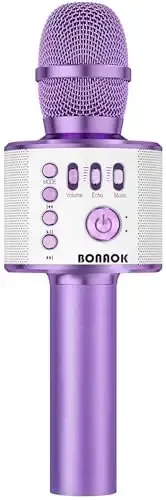 BONAOK Wireless Bluetooth Karaoke Microphone, 3-in-1 Portable Handheld Mic Speaker Machine for All Smartphones, for Girls Boys Kids Adults All Age Q37(Light Purple) 