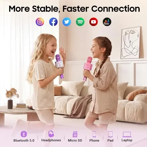 BONAOK Wireless Bluetooth Karaoke Microphone, 3-in-1 Portable Handheld Mic Speaker Machine for All Smartphones, for Girls Boys Kids Adults All Age Q37(Light Purple) - BONAOK (1)