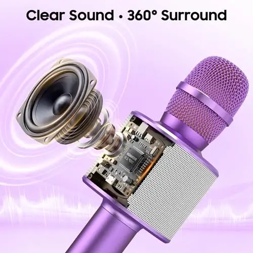BONAOK Wireless Bluetooth Karaoke Microphone, 3-in-1 Portable Handheld Mic Speaker Machine for All Smartphones, for Girls Boys Kids Adults All Age Q37(Light Purple) 