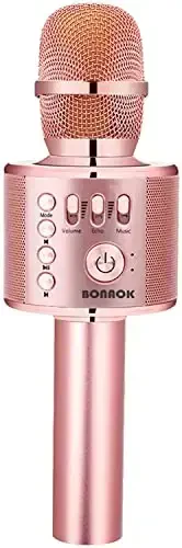 BONAOK Wireless Bluetooth Karaoke Microphone, 3-in-1 Portable Handheld Mic Speaker Machine for All Smartphones,Gifts to Girls, Boys Kids Adults All Age Q37(Champagne) - BONAOK