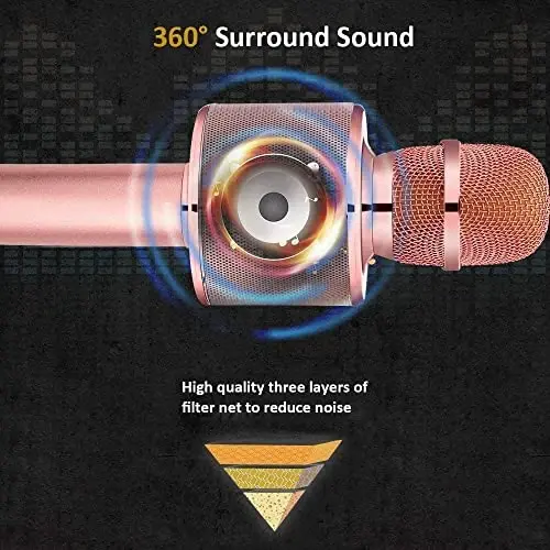 BONAOK Wireless Bluetooth Karaoke Microphone, 3-in-1 Portable Handheld Mic Speaker Machine for All Smartphones,Gifts to Girls, Boys Kids Adults All Age Q37(Champagne) - 3