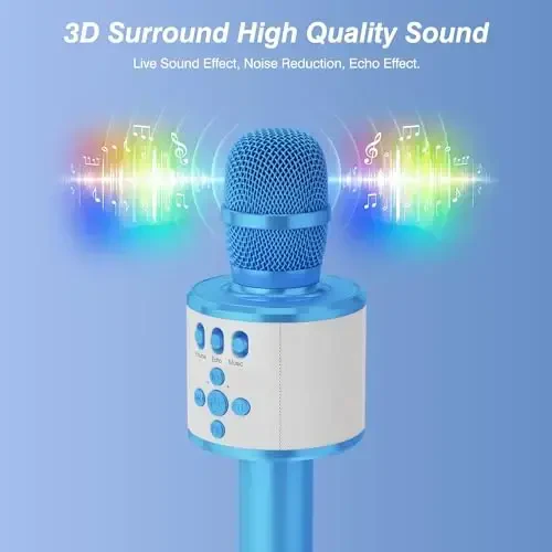 BONAOK Karaoke Microphone for Kids & Adults - Bluetooth Microphones Singing Mic with Disco Lights, Echo Effect, Built-in Speaker Portable Karaoke Player for Party Travel Gifts Q78(Blue) - 3