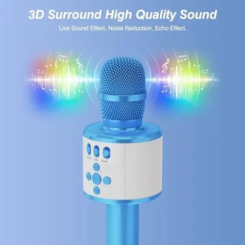 BONAOK Karaoke Microphone for Kids & Adults - Bluetooth Microphones Singing Mic with Disco Lights, Echo Effect, Built-in Speaker Portable Karaoke Player for Party Travel Gifts Q78(Blue) - 3