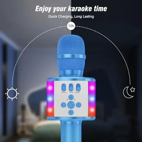BONAOK Karaoke Microphone for Kids & Adults - Bluetooth Microphones Singing Mic with Disco Lights, Echo Effect, Built-in Speaker Portable Karaoke Player for Party Travel Gifts Q78(Blue) - 4