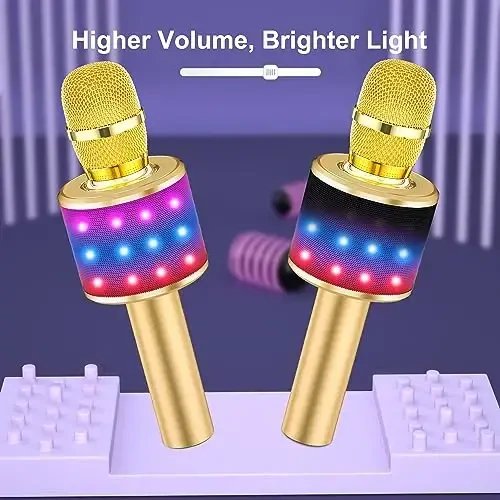 BONAOK Karaoke Microphone for Kids & Adults - Bluetooth Microphones Singing Mic with Disco Lights, Echo Effect, Built-in Speaker Portable Karaoke Player for Party Travel Gifts Q78(Gold) - 5