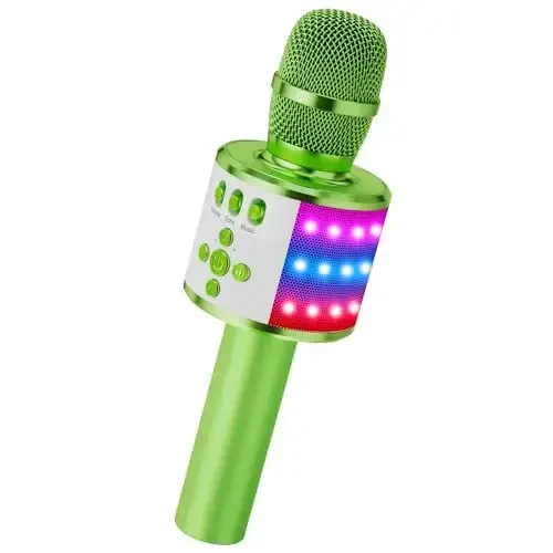 BONAOK Karaoke Microphone for Kids & Adults - Bluetooth Microphones Singing Mic with Disco Lights, Echo Effect, Built-in Speaker Portable Karaoke Player for Party Travel Gifts Q78(Green) 