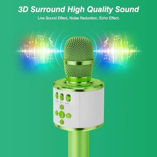 BONAOK Karaoke Microphone for Kids & Adults - Bluetooth Microphones Singing Mic with Disco Lights, Echo Effect, Built-in Speaker Portable Karaoke Player for Party Travel Gifts Q78(Green) - 2