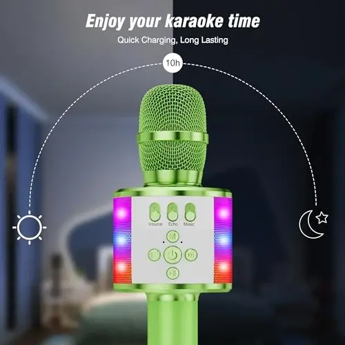 BONAOK Karaoke Microphone for Kids & Adults - Bluetooth Microphones Singing Mic with Disco Lights, Echo Effect, Built-in Speaker Portable Karaoke Player for Party Travel Gifts Q78(Green) - 3