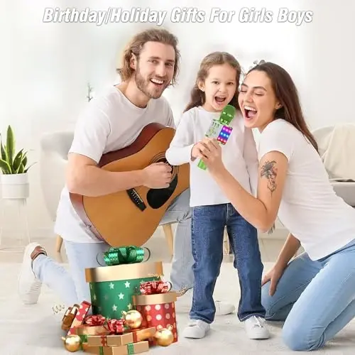 BONAOK Karaoke Microphone for Kids & Adults - Bluetooth Microphones Singing Mic with Disco Lights, Echo Effect, Built-in Speaker Portable Karaoke Player for Party Travel Gifts Q78(Green) - 5