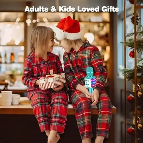 BONAOK Karaoke Microphone for Kids & Adults - Bluetooth Microphones Singing Mic with Disco Lights, Echo Effect, Built-in Speaker Portable Karaoke Player for Party Travel Gifts Q78(Ice Blue) - 2