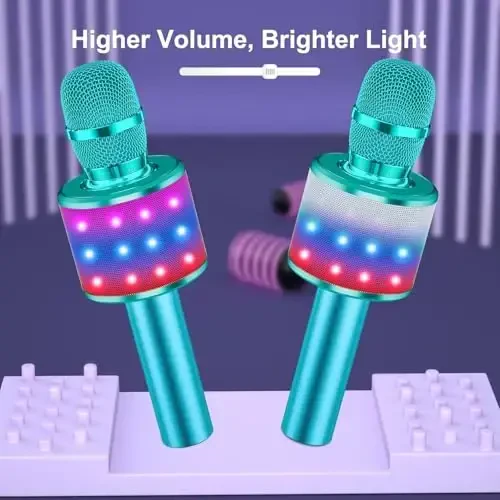BONAOK Karaoke Microphone for Kids & Adults - Bluetooth Microphones Singing Mic with Disco Lights, Echo Effect, Built-in Speaker Portable Karaoke Player for Party Travel Gifts Q78(Ice Blue) - 5