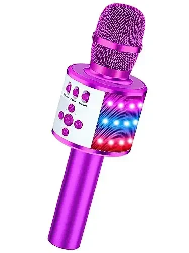 BONAOK Karaoke Microphone for Kids & Adults - Bluetooth Microphones Singing Mic with Disco Lights, Echo Effect, Built-in Speaker Portable Karaoke Player for Party Travel Gifts Q78(Purple) - 1
