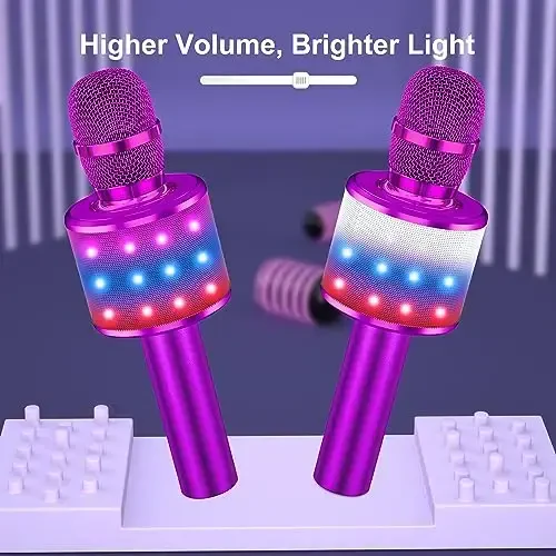 BONAOK Karaoke Microphone for Kids & Adults - Bluetooth Microphones Singing Mic with Disco Lights, Echo Effect, Built-in Speaker Portable Karaoke Player for Party Travel Gifts Q78(Purple) - 6