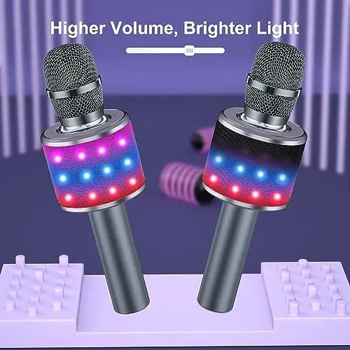 BONAOK Karaoke Microphone for Kids & Adults - Bluetooth Microphones Singing Mic with Disco Lights, Echo Effect, Built-in Speaker Portable Karaoke Player for Party Travel Gifts Q78(Space Gary) - 5