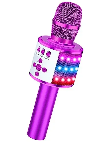 BONAOK Karaoke Mikrofon bolalar va kattalar uchun - Bluetooth mikrofonlar Disko chiroqlari bilan mikrofon kuylash, Echo effekti, O'rnatilgan dinamik Portativ Karaoke pleer Party Travel sovg'alari Q78(Purple) 