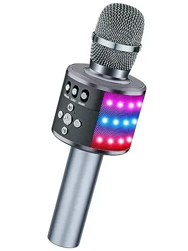BONAOK Karaoke Mikrofon bolalar va kattalar uchun - Bluetooth mikrofonlar Disko chiroqlari bilan qo'shiq aytish mikrofon, Echo effekti, O'rnatilgan karnay Portativ Karaoke Pleer Partiya Sayohat Sovg'alari uchun Q78(Space Gary) - BONAOK