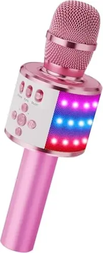 BONAOK Karaoke mikrofon bolalar va kattalar uchun - Disko chiroqlari, Echo effekti, Oʻrnatilgan dinamik bilan Bluetooth mikrofonlar Partiya sayohat sovgʻalari uchun portativ karaoke pleyer Q78 (och pushti) - BONAOK