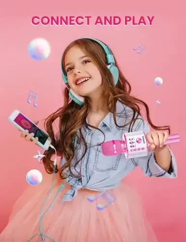 BONAOK Kids Karaoke Microphone, Wireless Bluetooth Microphone for Singing, Gift for Kids, Adults, Girls, Boys, Christmas Kids Toys Gifts for Ages 3, 4, 5, 6, 7, 8+ Years Old (Light Pinkcolor) - 3
