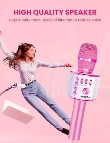 BONAOK Kids Karaoke Microphone, Wireless Bluetooth Microphone for Singing, Gift for Kids, Adults, Girls, Boys, Christmas Kids Toys Gifts for Ages 3, 4, 5, 6, 7, 8+ Years Old (Light Pinkcolor) - 4