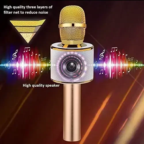 BONAOK simsiz Bluetooth Karaoke mikrofon, 3-in-1 portativ qo'lda Karaoke Mic dinamik mashinasi Barcha smartfonlar uchun uy partiyasi tug'ilgan kuni (Q37 oltin) - 3