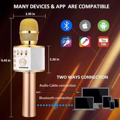 BONAOK simsiz Bluetooth Karaoke mikrofon, 3-in-1 portativ qo'lda Karaoke Mic dinamik mashinasi Barcha smartfonlar uchun uy partiyasi tug'ilgan kuni (Q37 oltin) - 4