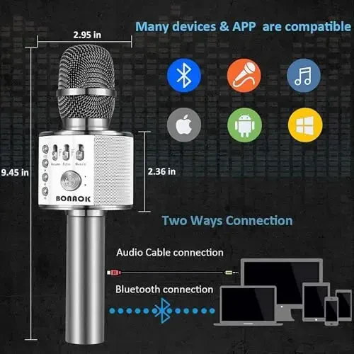 BONAOK simsiz Bluetooth Karaoke mikrofon, 3-in-1 portativ qo'lda karaoke mikrofoni karnay mashinasi Uy partiyasi Tug'ilgan kun barcha smartfonlar uchun Q37 (Kosmik kulrang) - 4