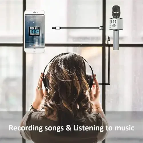 BONAOK simsiz Bluetooth Karaoke mikrofon, 3-in-1 portativ qo'lda karaoke mikrofoni karnay mashinasi Uy partiyasi Tug'ilgan kun barcha smartfonlar uchun Q37 (Kosmik kulrang) - 5