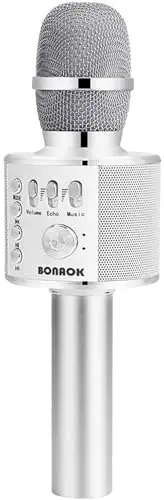 BONAOK Simsiz Bluetooth Karaoke Mikrofon, barcha smartfonlar uchun 3'ü 1 portativ qo'lda mikrofon dinamiki, bolalar va kattalar uchun sovg'alar Q37 (kumush) - 1