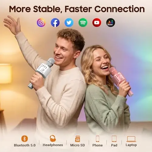 BONAOK Simsiz Bluetooth Karaoke Mikrofon, barcha smartfonlar uchun 3'ü 1 portativ qo'lda mikrofon dinamiki, bolalar va kattalar uchun sovg'alar Q37 (kumush) - BONAOK (1)