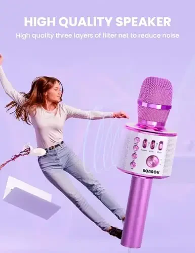 BONAOK simsiz Bluetooth karaoke mikrofon, qo'shiq aytish uchun portativ o'yinchoq mikrofon, qizlar, o'g'il bolalar, bolalar, kattalar uchun sovg'alar, barcha yoshdagilar Q37 (yorqin binafsha) - 4