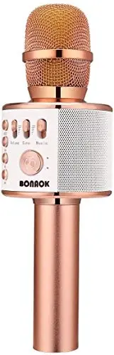 BONAOK Simsiz Bluetooth Karokе Mikrofoni,3-in-1 Portativ Qo'lda Karokе Mikrofoni Karokе Dinamik Uy Qurilmasi Uy Partisi Har Qanday Smartfonlar Va Kompyuterlar Uchun Tug'ilgan Kun (Q37 Rose Gold) - 1