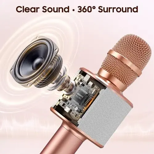 BONAOK Simsiz Bluetooth Karokе Mikrofoni,3-in-1 Portativ Qo'lda Karokе Mikrofoni Karokе Dinamik Uy Qurilmasi Uy Partisi Har Qanday Smartfonlar Va Kompyuterlar Uchun Tug'ilgan Kun (Q37 Rose Gold) - 2