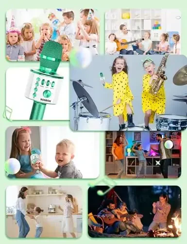 BONAOK Wireless Bluetooth Karaoke Microphone, 3-in-1 Portable Handheld Mic Speaker for All Smartphones, Gifts for Boys Kids Adults All Age Q37(Green) - 6