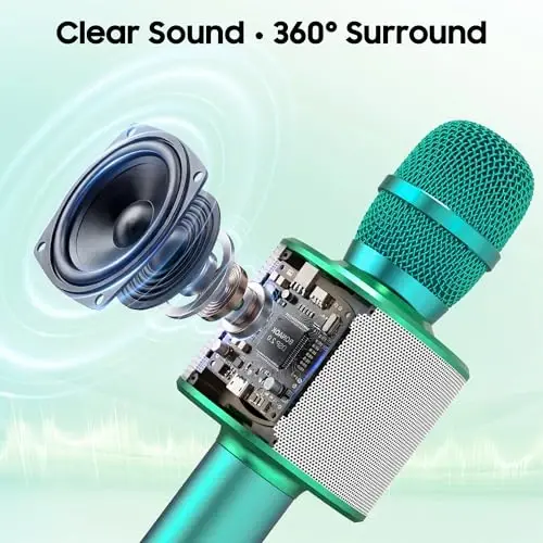 BONAOK Wireless Bluetooth Karaoke Microphone, 3-in-1 Portable Handheld Mic Speaker for All Smartphones, Gifts for Boys Kids Adults All Age Q37(Green) 