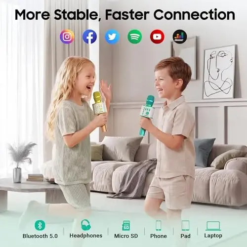 BONAOK Wireless Bluetooth Karaoke Microphone, 3-in-1 Portable Handheld Mic Speaker for All Smartphones, Gifts for Boys Kids Adults All Age Q37(Green) - 2
