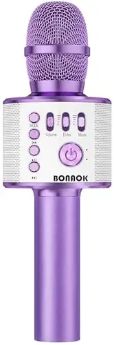 BONAOK Wireless Bluetooth Karaoke Microphone, 3-in-1 Portable Handheld Mic Speaker Machine for All Smartphones, for Girls Boys Kids Adults All Age Q37(Light Purple) - 1